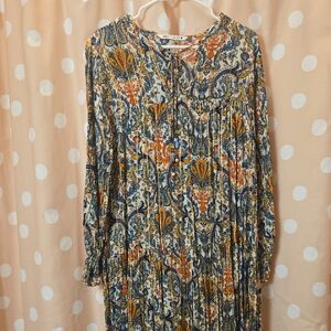 Zara Paisley/Metallic Stripe Viscose Blend Maxi Dress Sz L